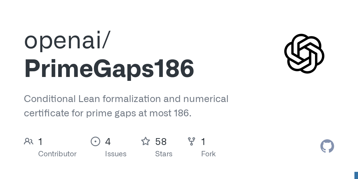 OpenAI presenta una formalización condicional y un certificado numérico para los huecos primos de hasta 186 en GitHub.
