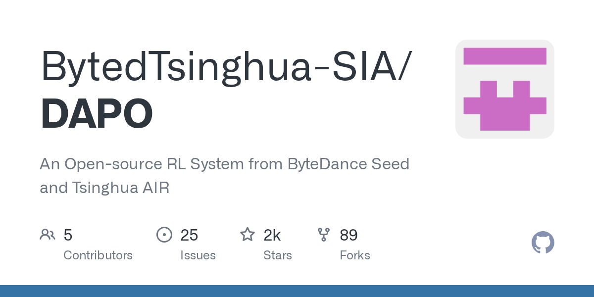 BytedTsinghua-SIA/DAPO: Un Sistema de Aprendizaje Reforzado de Código Abierto Desarrollado por ByteDance Seed y Tsinghua AIR en GitHub