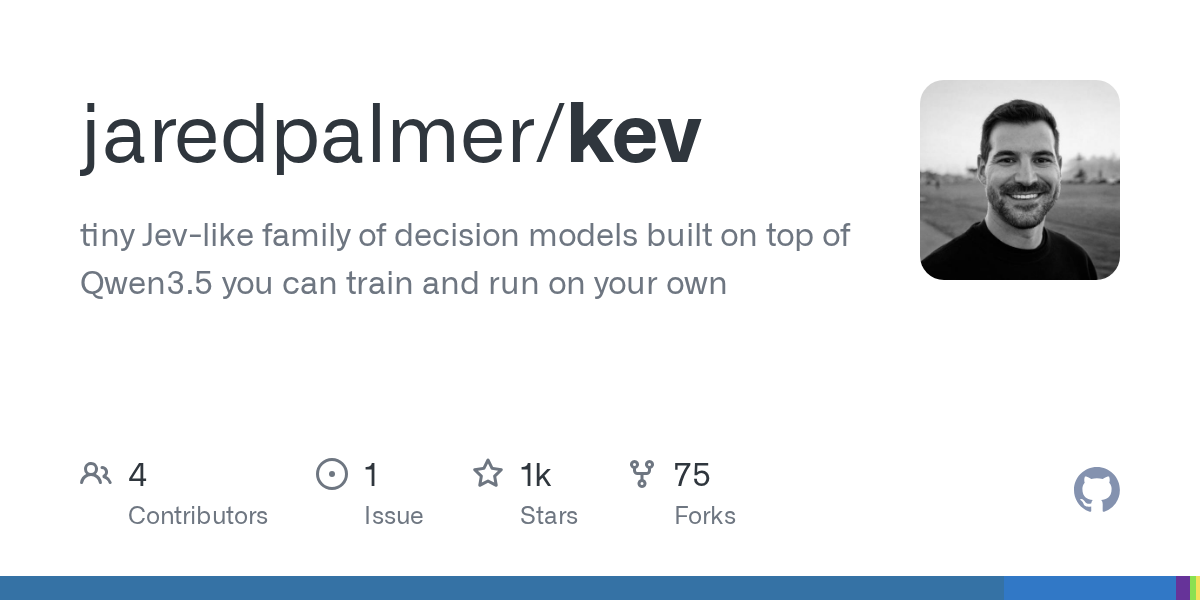 Jared Palmer presenta Kev: un innovador conjunto de modelos de decisión inspirados en Jev, optimizados para Qwen 3.5 en GitHub.