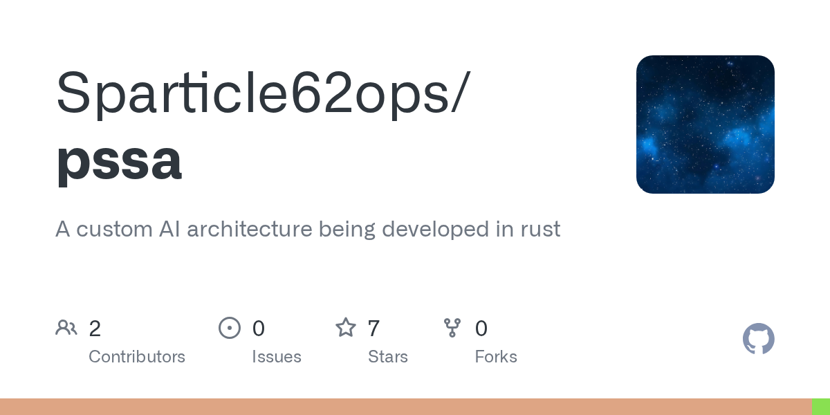 Desarrollo de una arquitectura de IA personalizada en Rust: Sparticle62ops/pssa disponible en GitHub.