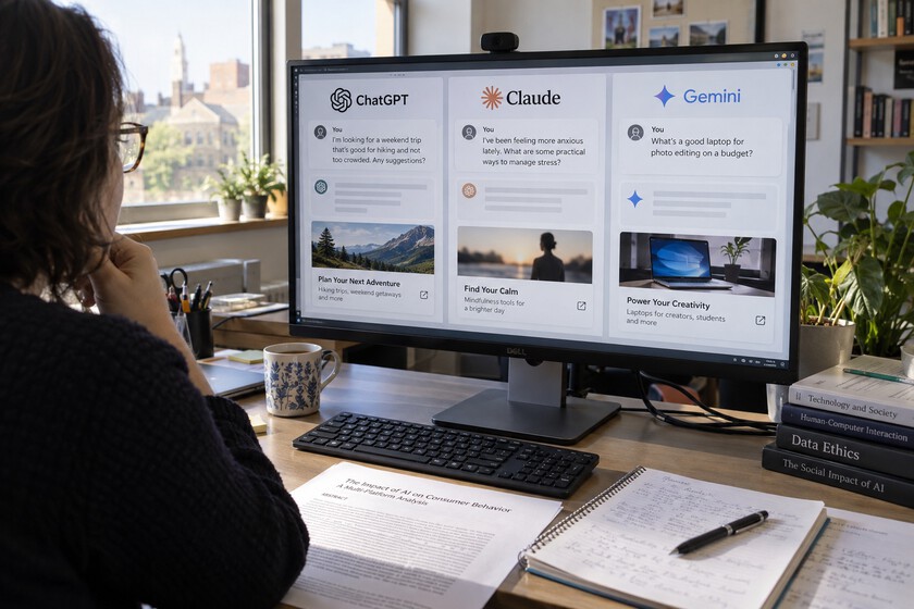 Estudio revela que ChatGPT, Gemini y Claude comparten información de chats con anunciantes en España.