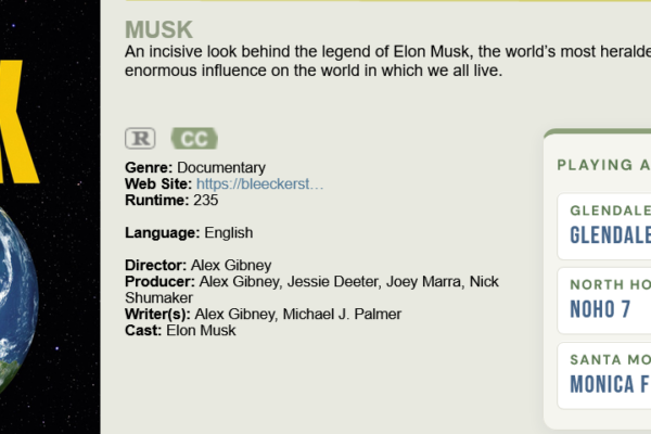 Documental sobre Musk retirado de casi 500 cines tras su estreno una semana después de ser adquirido por Bleecker Street Films.