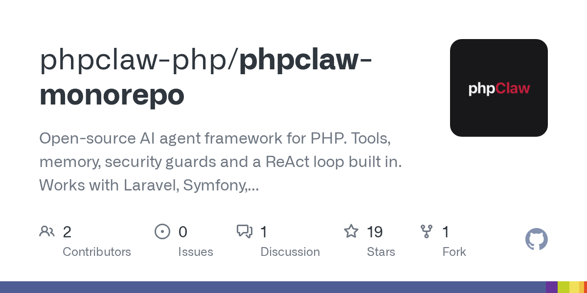 Framework de agente de IA de código abierto en PHP: integración con Laravel, Symfony y más, con herramientas avanzadas y seguridad optimizada.